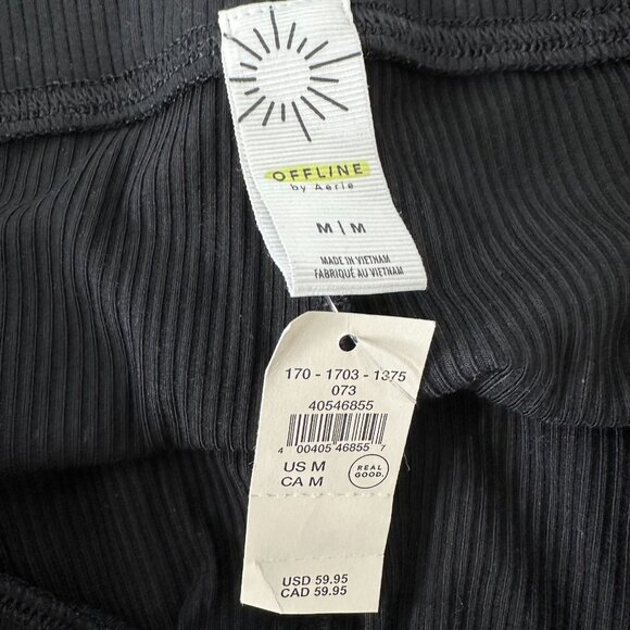 Aerie Offline Thumbs Up Heavyweight Ribbed Knit Wide Leg Pants Size M Black - Picture 3 of 10